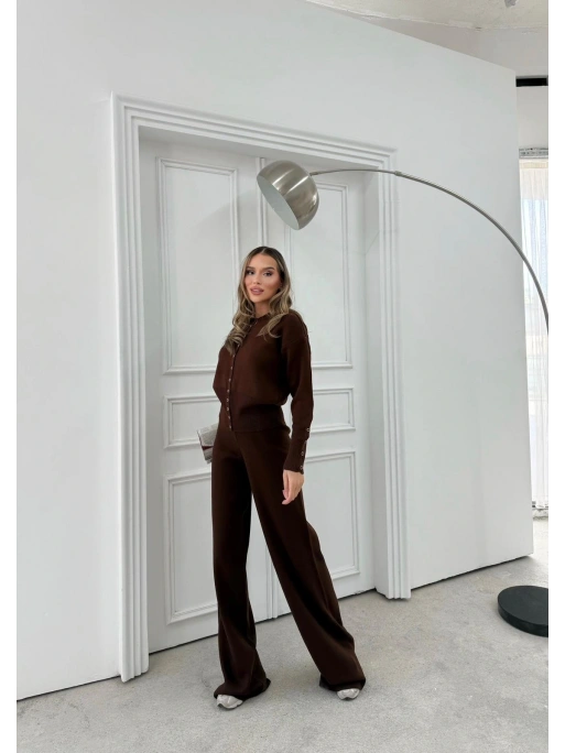 ÇITÇIT DETAY HIRKA VE PANTOLONLU TRİKO İKİLİ TAKIM KAHVE