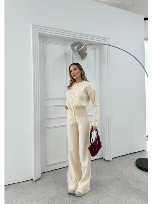 ÇITÇIT DETAY HIRKA VE PANTOLONLU TRİKO İKİLİ TAKIM KREM