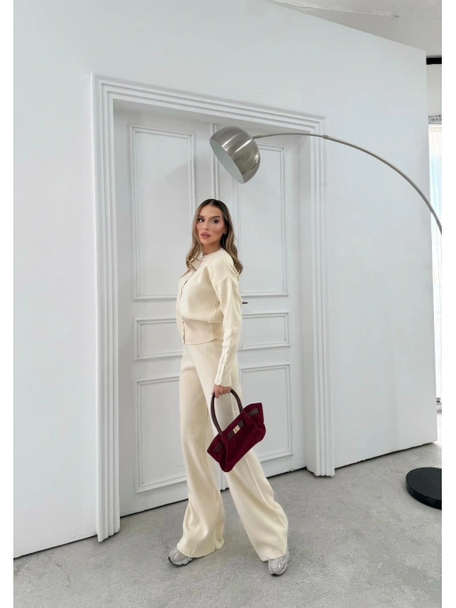 ÇITÇIT DETAY HIRKA VE PANTOLONLU TRİKO İKİLİ TAKIM KREM