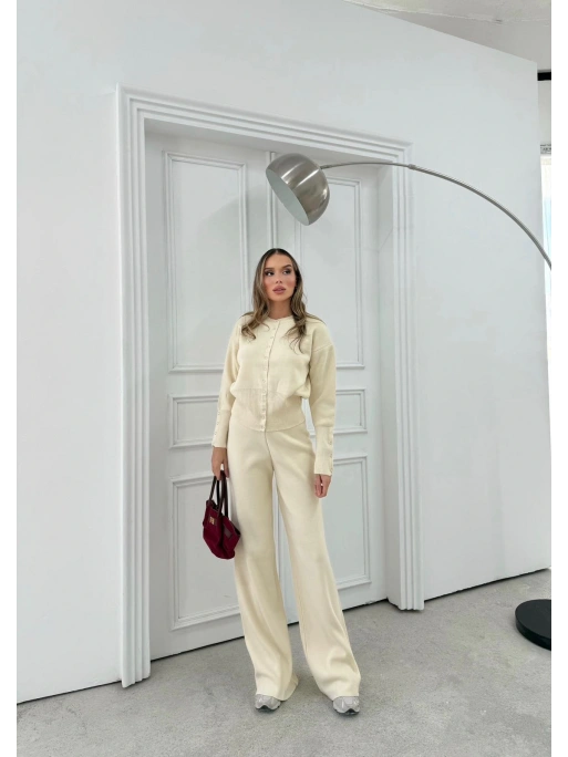 ÇITÇIT DETAY HIRKA VE PANTOLONLU TRİKO İKİLİ TAKIM KREM