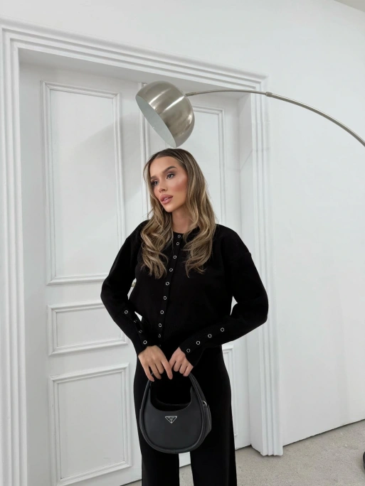 ÇITÇIT DETAY HIRKA VE PANTOLONLU TRİKO İKİLİ TAKIM SİYAH