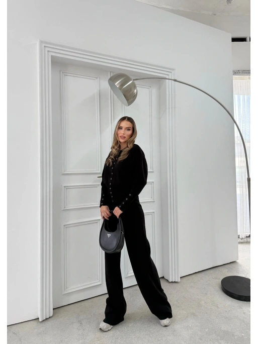 ÇITÇIT DETAY HIRKA VE PANTOLONLU TRİKO İKİLİ TAKIM SİYAH