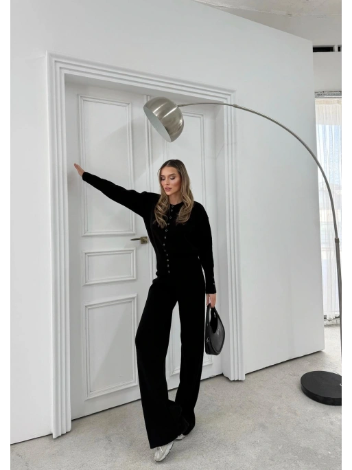 ÇITÇIT DETAY HIRKA VE PANTOLONLU TRİKO İKİLİ TAKIM SİYAH