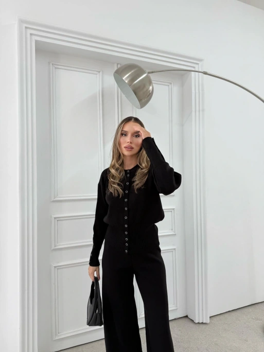 ÇITÇIT DETAY HIRKA VE PANTOLONLU TRİKO İKİLİ TAKIM SİYAH