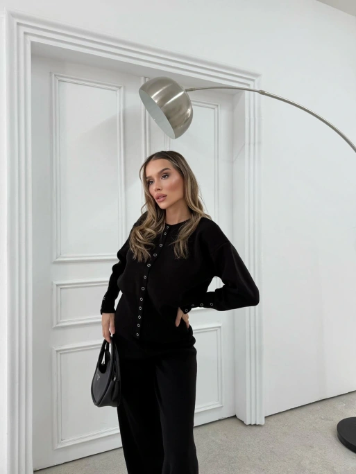 ÇITÇIT DETAY HIRKA VE PANTOLONLU TRİKO İKİLİ TAKIM SİYAH