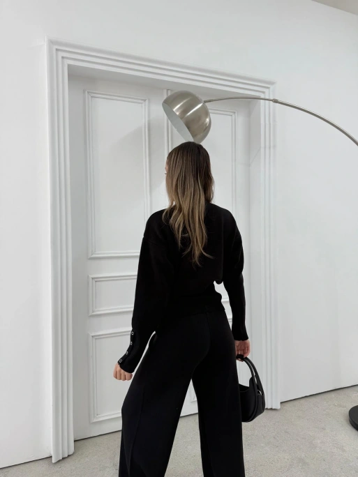 ÇITÇIT DETAY HIRKA VE PANTOLONLU TRİKO İKİLİ TAKIM SİYAH