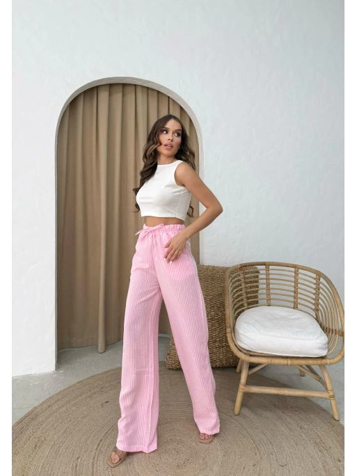 ÇİZGİLİ BEL BAĞCIKLI PALAZZO PANTOLON PEMBE