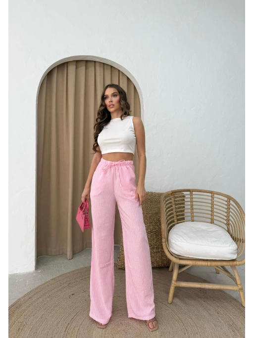 ÇİZGİLİ BEL BAĞCIKLI PALAZZO PANTOLON PEMBE