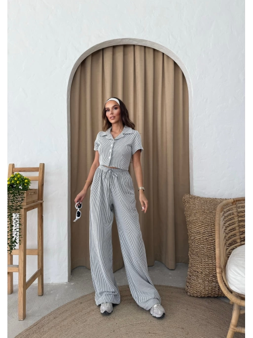 ÇİZGİLİ YELEK VE PANTOLONLU İKİLİ TAKIM BEYAZ