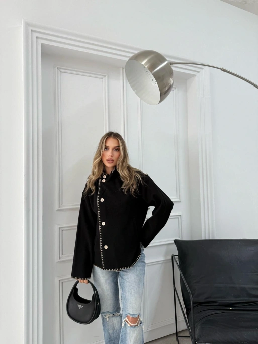 ÇOBAN DİKİŞ DETAY KAŞE MONT SİYAH