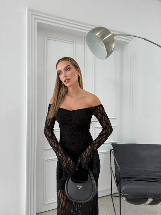 DANTEL İSPANYOL KOL MADONNA ELBİSE SİYAH