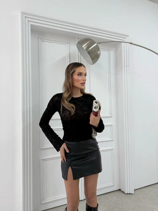 DESENLİ TRANSPARAN BLUZ SİYAH