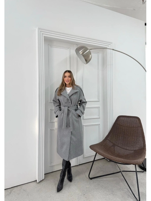 DİK YAKA DÜĞME DETAY İÇ ASTARLI KUŞAKLI KAŞE KABAN GRİ