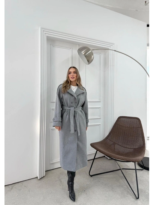 DİK YAKA DÜĞME DETAY İÇ ASTARLI KUŞAKLI KAŞE KABAN GRİ