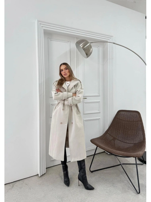 DİK YAKA DÜĞME DETAY İÇ ASTARLI KUŞAKLI KAŞE KABAN KREM