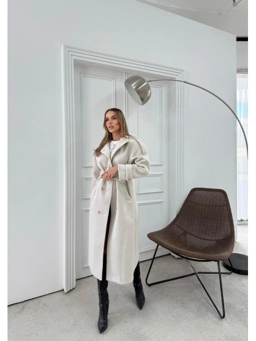 DİK YAKA DÜĞME DETAY İÇ ASTARLI KUŞAKLI KAŞE KABAN KREM