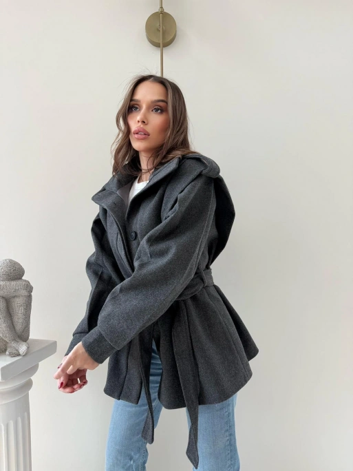 DİK YAKA OMUZ APOLETLİ BEL KUŞAKLI ASTARLI KAŞE KABAN ANTRASİT