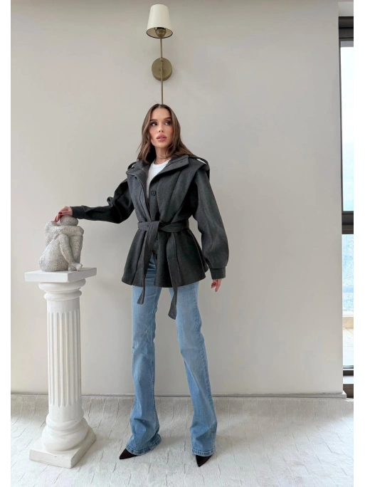 DİK YAKA OMUZ APOLETLİ BEL KUŞAKLI ASTARLI KAŞE KABAN ANTRASİT