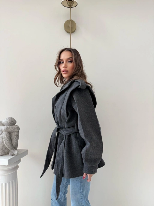 DİK YAKA OMUZ APOLETLİ BEL KUŞAKLI ASTARLI KAŞE KABAN ANTRASİT