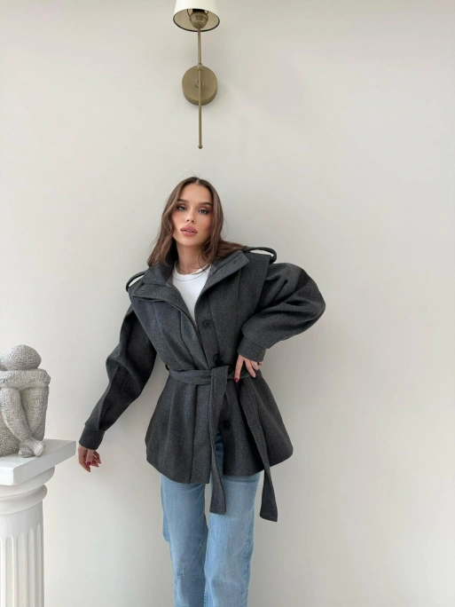 DİK YAKA OMUZ APOLETLİ BEL KUŞAKLI ASTARLI KAŞE KABAN ANTRASİT