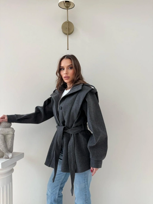 DİK YAKA OMUZ APOLETLİ BEL KUŞAKLI ASTARLI KAŞE KABAN ANTRASİT