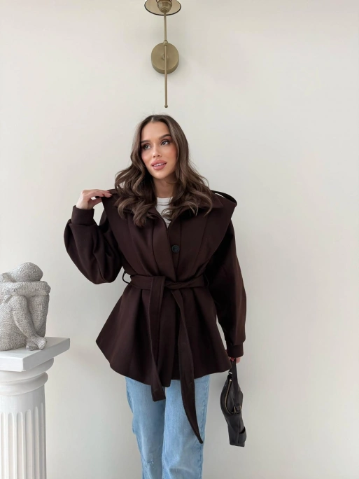 DİK YAKA OMUZ APOLETLİ BEL KUŞAKLI ASTARLI KAŞE KABAN KAHVE