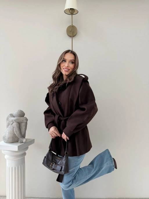 DİK YAKA OMUZ APOLETLİ BEL KUŞAKLI ASTARLI KAŞE KABAN KAHVE