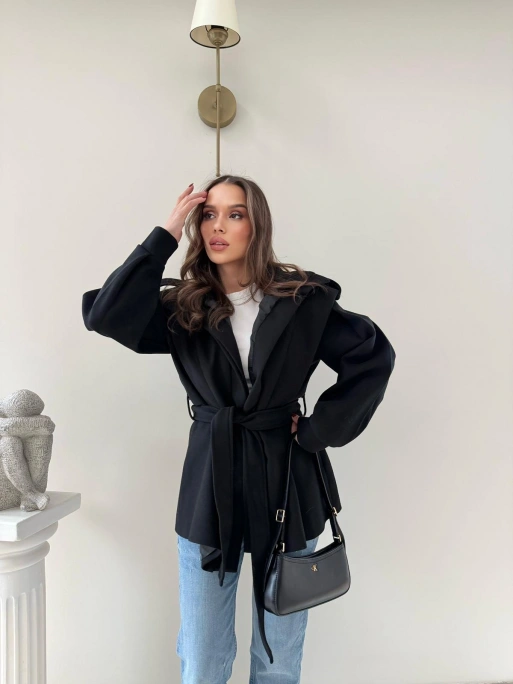 DİK YAKA OMUZ APOLETLİ BEL KUŞAKLI ASTARLI KAŞE KABAN SİYAH