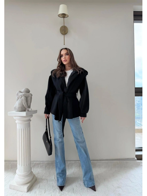 DİK YAKA OMUZ APOLETLİ BEL KUŞAKLI ASTARLI KAŞE KABAN SİYAH