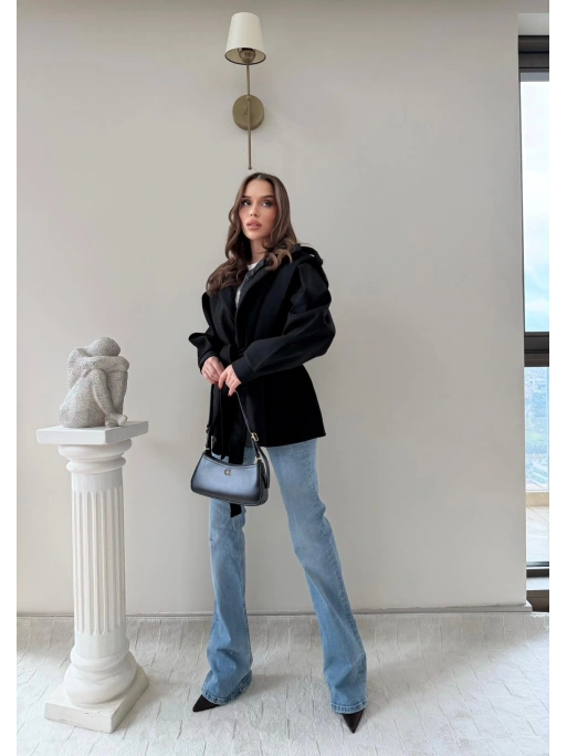 DİK YAKA OMUZ APOLETLİ BEL KUŞAKLI ASTARLI KAŞE KABAN SİYAH