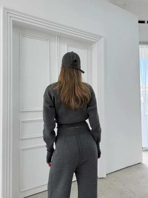 DİK YAKA PARMAK GEÇME DETAY KAZAK VE PANTOLONLU TRİKO İKİLİ TAKIM ANTRASİT