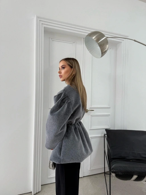 DÜĞME DETAY BEL LASTİKLİ TAY TÜYÜ KAŞE KABAN GRİ