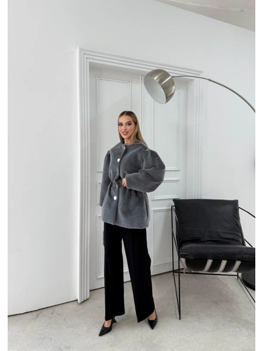 DÜĞME DETAY BEL LASTİKLİ TAY TÜYÜ KAŞE KABAN GRİ