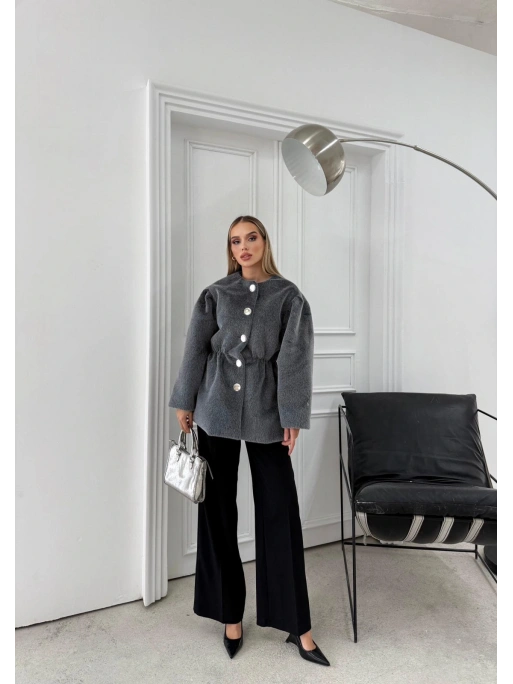 DÜĞME DETAY BEL LASTİKLİ TAY TÜYÜ KAŞE KABAN GRİ