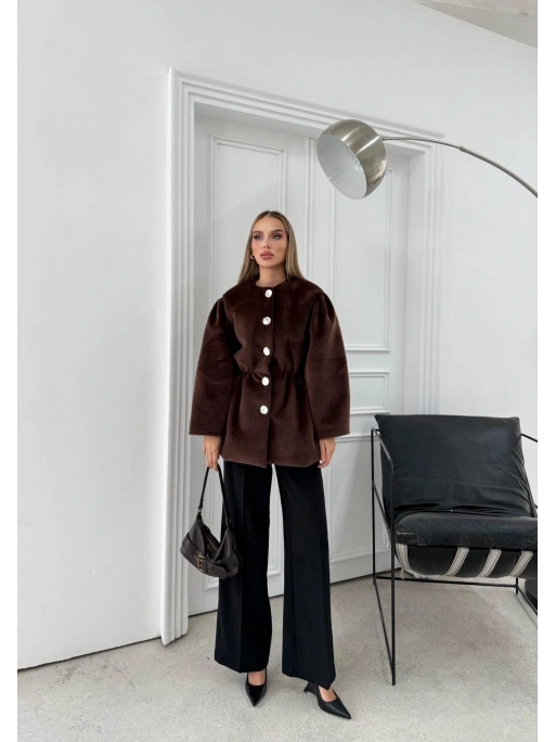 DÜĞME DETAY BEL LASTİKLİ TAY TÜYÜ KAŞE KABAN KAHVE