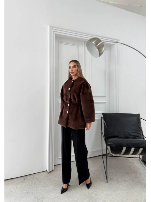 DÜĞME DETAY BEL LASTİKLİ TAY TÜYÜ KAŞE KABAN KAHVE