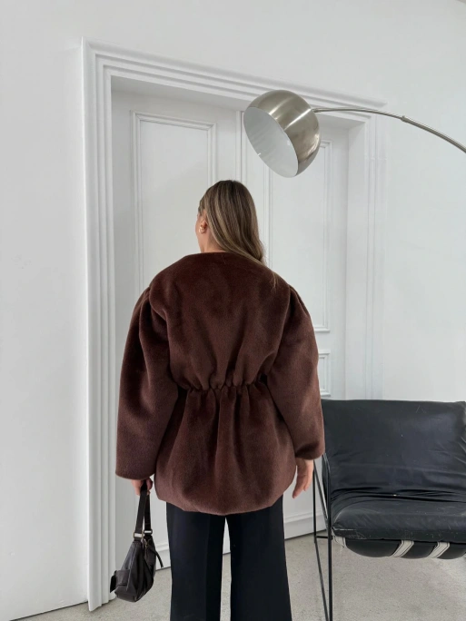 DÜĞME DETAY BEL LASTİKLİ TAY TÜYÜ KAŞE KABAN KAHVE