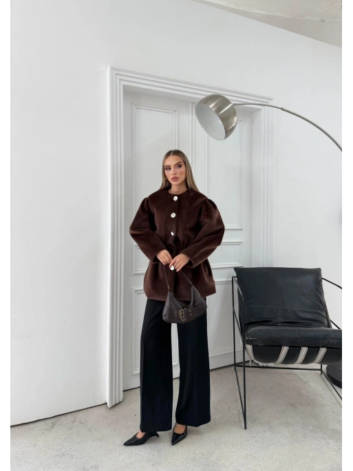 DÜĞME DETAY BEL LASTİKLİ TAY TÜYÜ KAŞE KABAN KAHVE