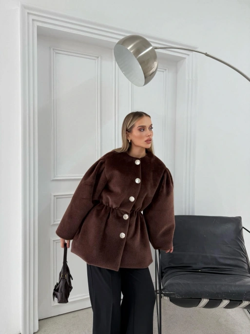 DÜĞME DETAY BEL LASTİKLİ TAY TÜYÜ KAŞE KABAN KAHVE