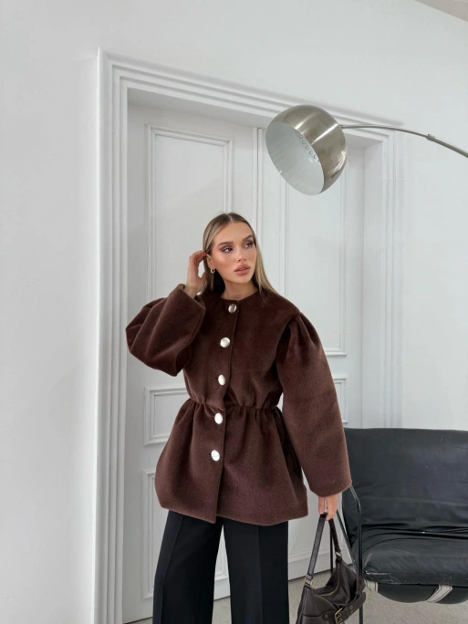 DÜĞME DETAY BEL LASTİKLİ TAY TÜYÜ KAŞE KABAN KAHVE