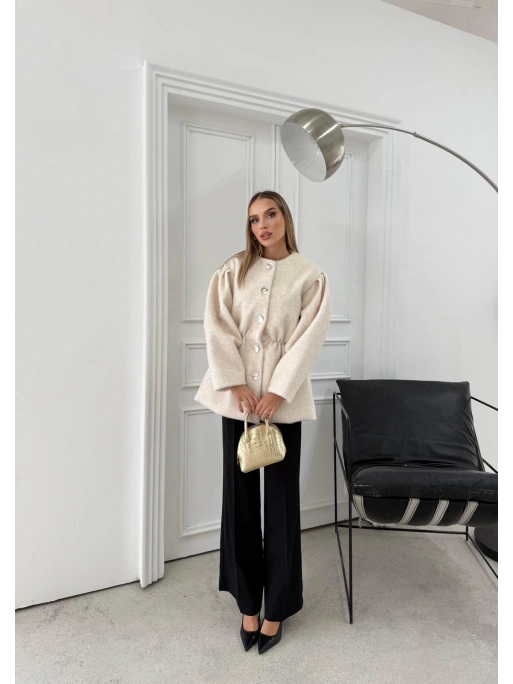 DÜĞME DETAY BEL LASTİKLİ TAY TÜYÜ KAŞE KABAN KREM