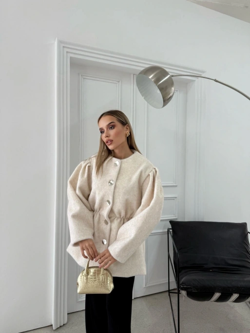 DÜĞME DETAY BEL LASTİKLİ TAY TÜYÜ KAŞE KABAN KREM