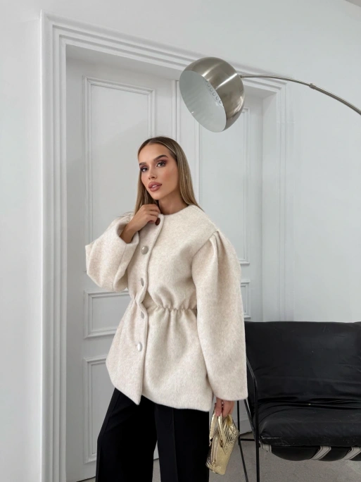 DÜĞME DETAY BEL LASTİKLİ TAY TÜYÜ KAŞE KABAN KREM