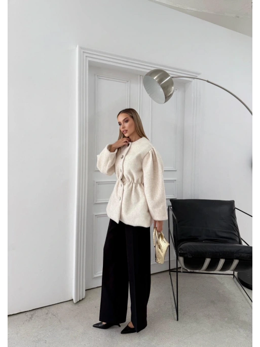 DÜĞME DETAY BEL LASTİKLİ TAY TÜYÜ KAŞE KABAN KREM