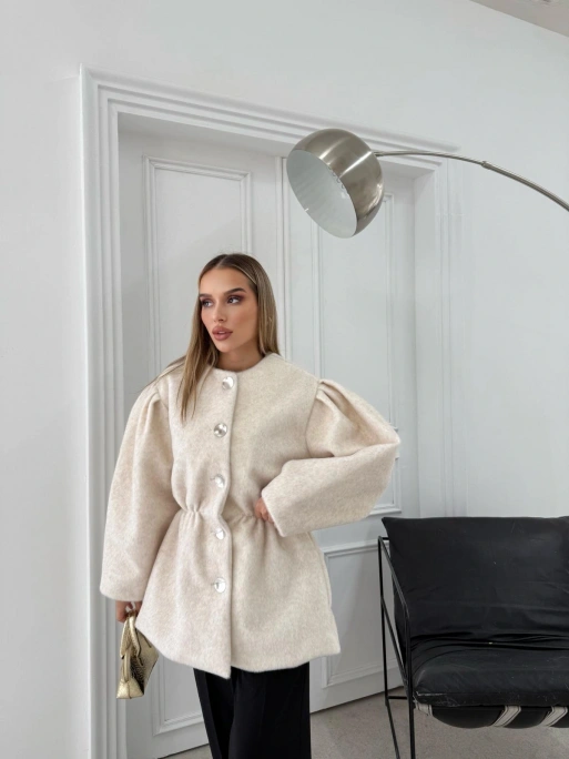 DÜĞME DETAY BEL LASTİKLİ TAY TÜYÜ KAŞE KABAN KREM