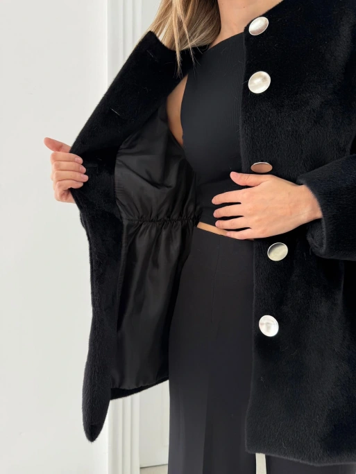 DÜĞME DETAY BEL LASTİKLİ TAY TÜYÜ KAŞE KABAN SİYAH