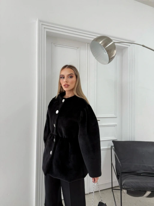 DÜĞME DETAY BEL LASTİKLİ TAY TÜYÜ KAŞE KABAN SİYAH