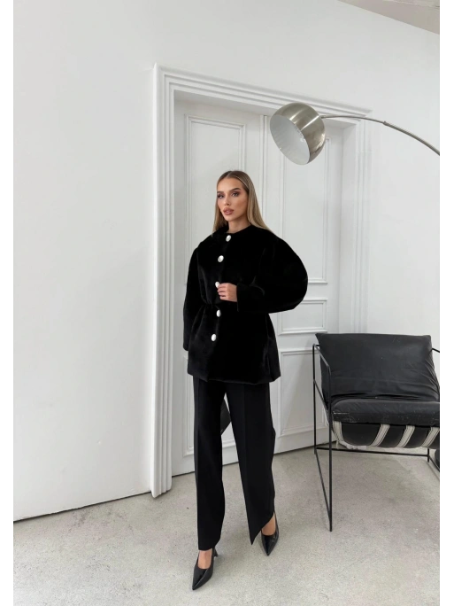 DÜĞME DETAY BEL LASTİKLİ TAY TÜYÜ KAŞE KABAN SİYAH