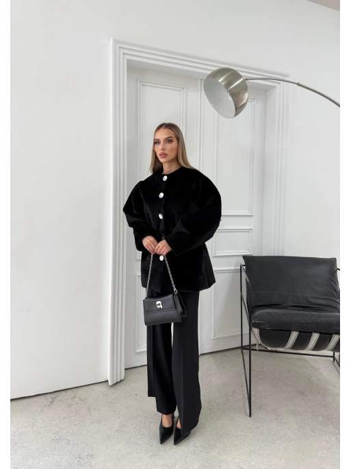 DÜĞME DETAY BEL LASTİKLİ TAY TÜYÜ KAŞE KABAN SİYAH