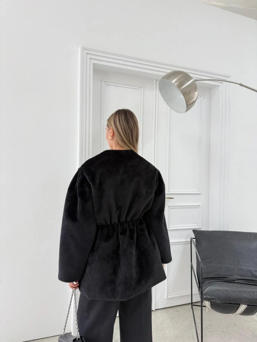 DÜĞME DETAY BEL LASTİKLİ TAY TÜYÜ KAŞE KABAN SİYAH